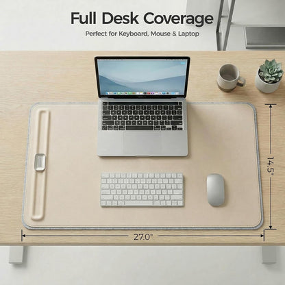 Desk Mat – Double-Sided Vegan Leather & Felt | Built-In Magnetic Cable Organizer & File Storage | Premium Workspace Pad for Office, Gaming & Creative Professionals-（Brown）