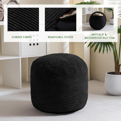 HIGOGOGO Round Stuffed Pouf Ottoman, Corduroy Poufs with Foam Chunk Filling, Furry and Fluffy Pouf Foot Stool Storage Ottoman, 20 X 15 Floor Poufs Foot Rest for Living Room, Dark Grey