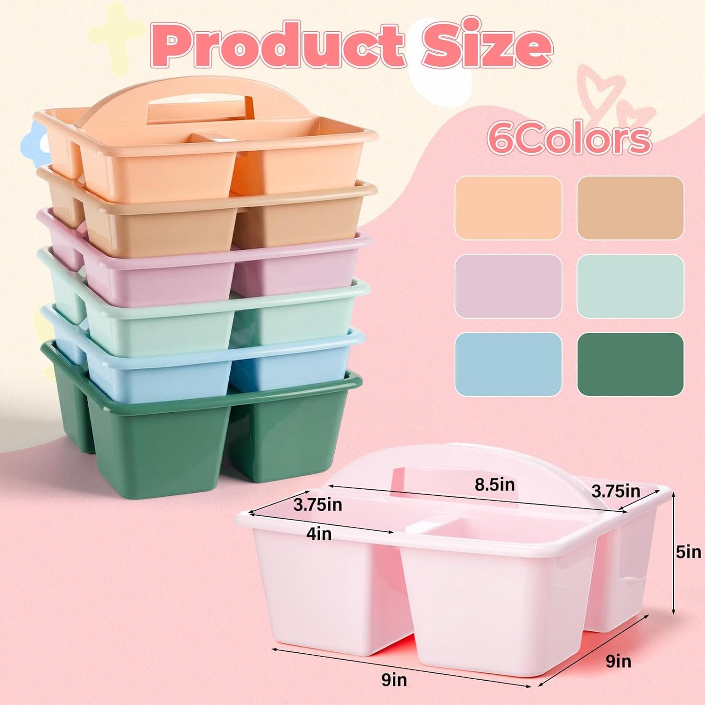 Kathfly 4 Pack Caddy Organizer with Handle, Stackable Organization Storage, Small Plastic Basket Classroom Caddy for Table Desk Office Pencil Kids Room Craft Art Teacher School Supplies (Blue Orange)