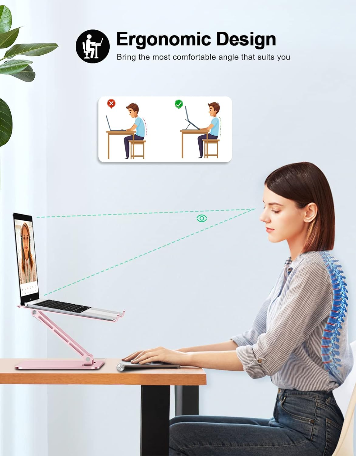 RIWUCT Foldable Aluminum Alloy Laptop Stand for Desk, Height Adjustable Ergonomic Computer Stand for Laptop, Portable Laptop Riser Holder Notebook Mount Compatible with MacBook Pro Air/HP/Dell 10-16"