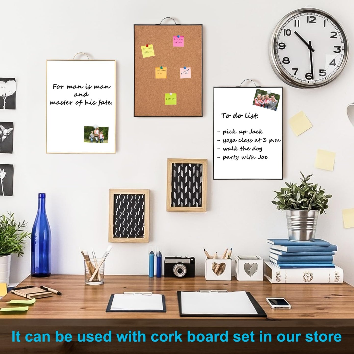 TSJ OFFICE Small Whiteboard Cork-Board - 16" X 12" Portable Aluminum Black Framed Magnetic Dry Erase Board, Small Bulletin Cork Board with Holder for Office, Home and School