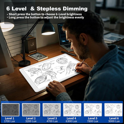 Elice Rechargeable A3 Light Pad for Diamond Painting, Magnetic LED Light Board with Physical Button, Super Bright Diamond Art Light Pad, Ultra-Thin Light Box for Tracing, Weeding Vinyl, Artists -Black