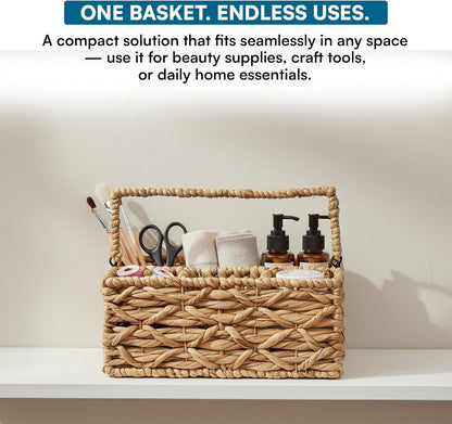 Honey-Can-Do Multi-Use 3-Compartment Wicker Basket Caddy with Handle, Natural STO-09844 Natural Medium