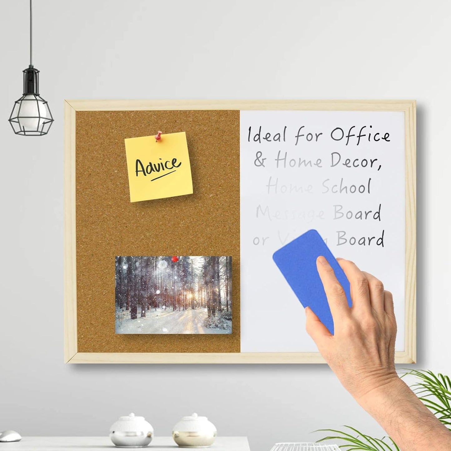 OWLKELA Cork Board 14.6"X 11", Notice Pin Board, Memo Board, Vision Board, Bulletin Board for Office, Classroom or Home, Mounting Hardware and Push Pins Included, Wooden Frame