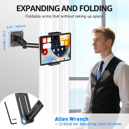 Urmust Tablet Stand for Desk, Adjustable iPad Holder for Bed, 360° Rotation, Sturdy Aluminum Tablet Arm Mount for 4.7"-15.6" iPad Pro/Air/Mini, iPhone, Galaxy Tab, for Kitchen, Work, Video Call