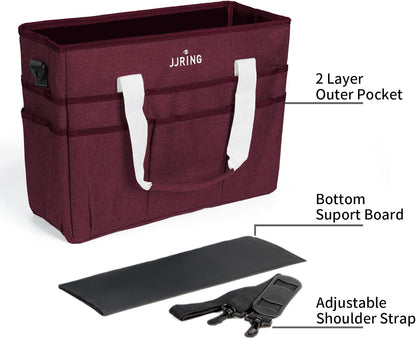 JJRING Craft Organizer Tote Bag for Art Storage, Caddy with Multiple Pockets, Bluish Green Sewing Bag for Scrapbooking, School, Medical, and Office Supplies