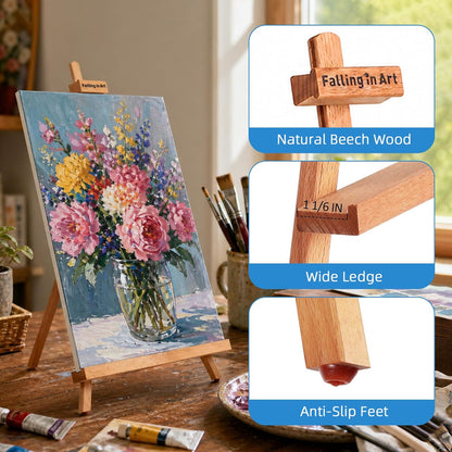 Falling in Art Beechwood 25" Tabletop Easel Display Stand for Painting - Holding Canvas Up to 22 1/2 Inches High, A-Frame Artist Tripod with Rubber Feet, Portable Photo and Sign Holder