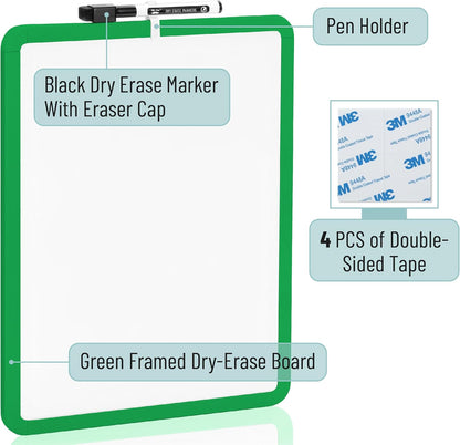 Mr. Pen- Dry Erase Board, 14” x 11” with a Black Dry Erase Marker, White Frame, Small Mini White Board for Students, Fridge, Wall, Locker, Includes Double Sided Tapes