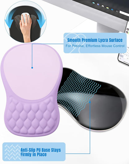 Ergonomic Mouse Pad with Wrist Rest, Slope Design Memory Foam Support, Smooth Lycra Surface, Non-Slip PU Base, Comfortable Mouse Mat for Office, Home, Computer Desk (Black)