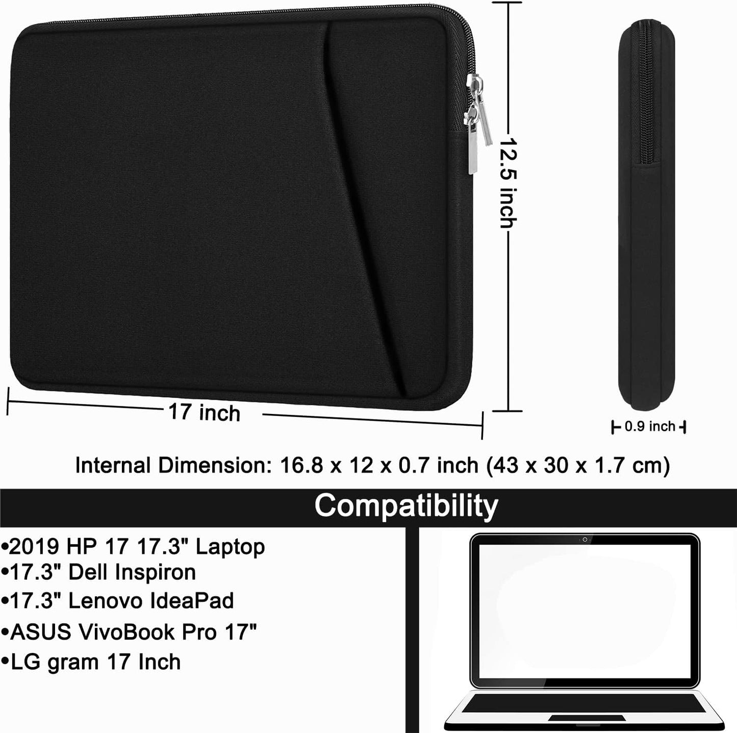 Laptop Sleeve, Durable Briefcase Shockproof Protective Case, Handbags Portable Laptop Bag for 15.6 inch HP Dell Asus Lenovo Notebook Computer with Front Pocket, Black
