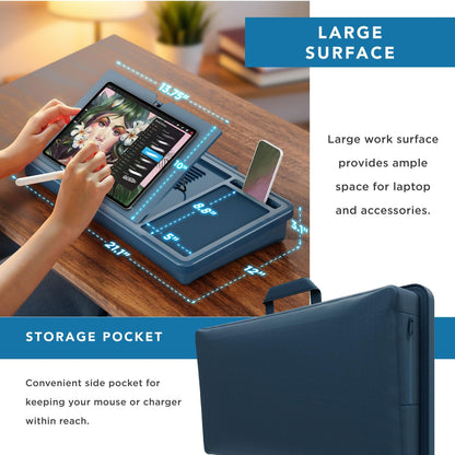 LAPGEAR Ergonomic Pro 2.0 Lap Desk with 9 Adjustable Heights, Built-in Mouse Pad & Phone Slot – Full Microbead Cushion, Storage Pocket – Fits Laptops up to 15.6" – Dusty Rose – Style No. 49504