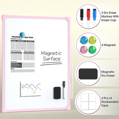 MaxGear Double-Sided Dry Erase Board for Wall, 16"x12" Hanging Whiteboard, Small Dry Erase White Board with 3 Markers and 4 Magnets, Portable Whiteboard for Planning, Drawing, Memo, to Do List