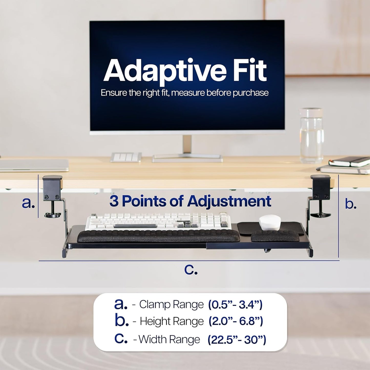 VIVO Large Height Adjustable Under Desk Keyboard Tray, C-clamp Mount System, 27 (33 Including Clamps) x 11 inch Slide-Out Platform for Typing, White, MOUNT-KB05HW