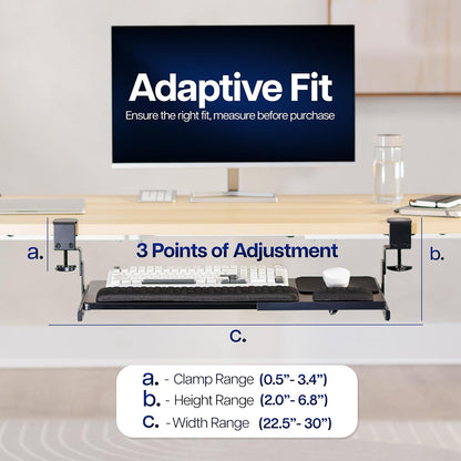 VIVO Large Height Adjustable Under Desk Keyboard Tray, C-clamp Mount System, 27 (33 Including Clamps) x 11 inch Slide-Out Platform for Typing, White, MOUNT-KB05HW