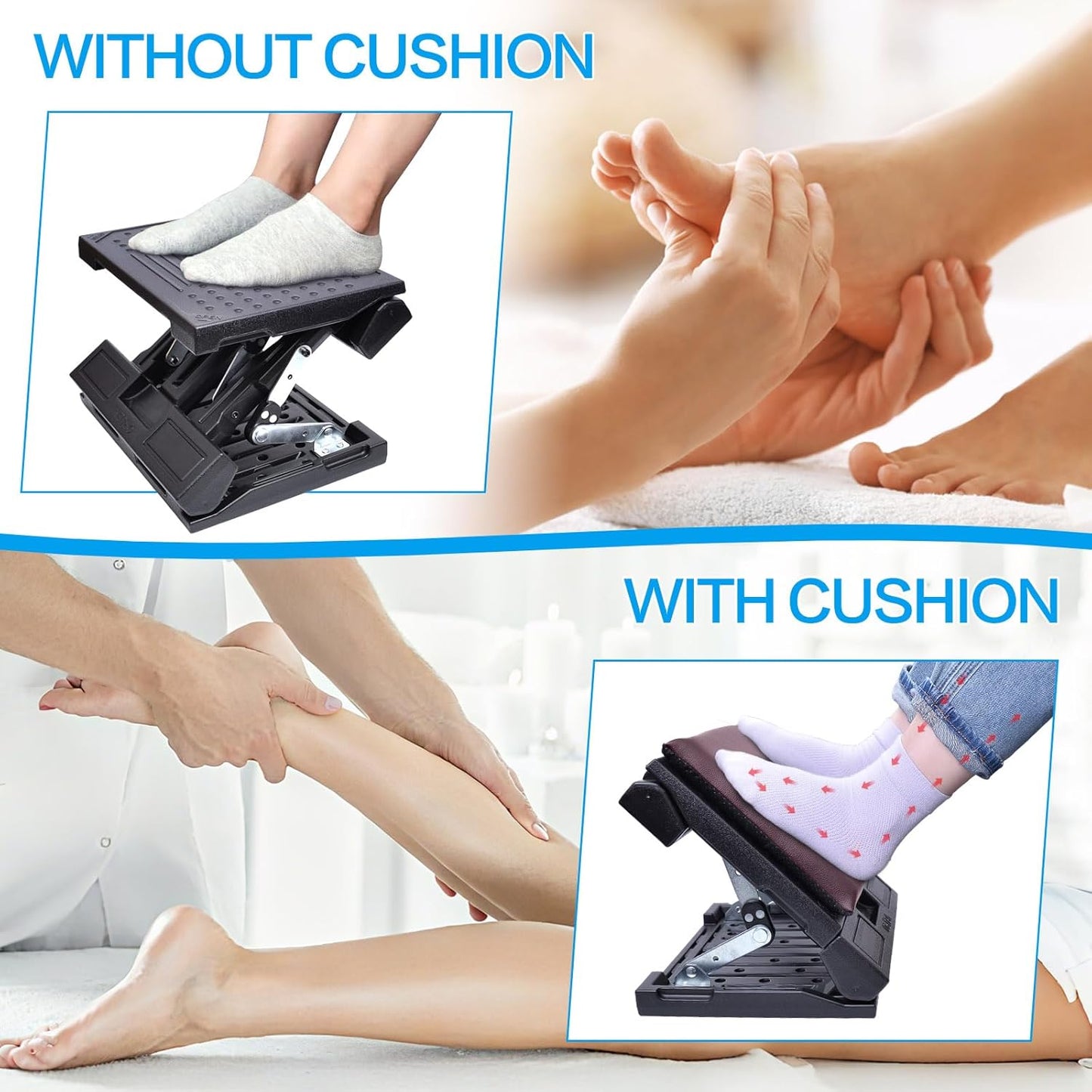 Scalebeard Foot Rest for Under Desk at Work,Height Adjustable Infinite Angle Ergonomic Foldable Footrest for Office, Gaming,Computer, Removable Pad Desk Foot Stool with Massage Beads,for All Seasons