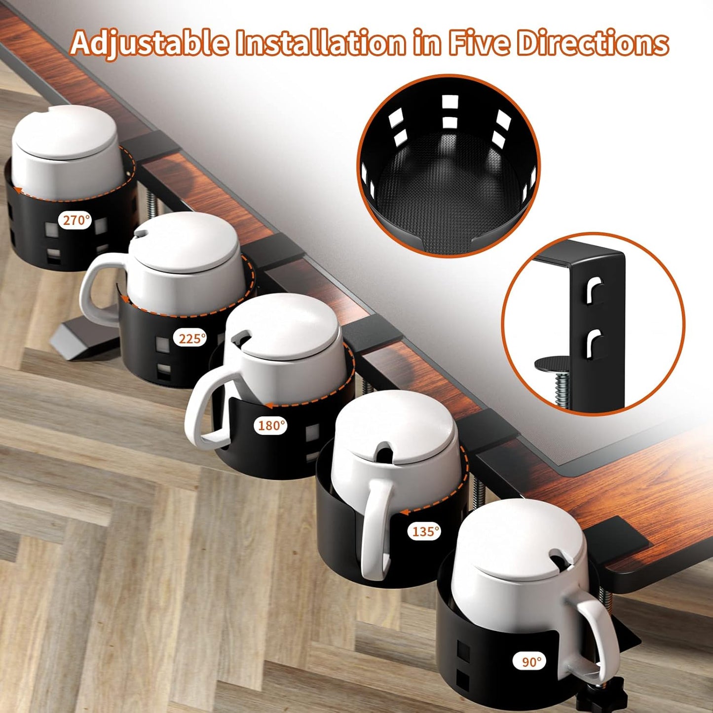 Deeper Desk Cup Holder, OOKUU Anti-Spill Cup Holder for Desk or Table, Sturdy and Durable, Easy to Install, Enough to Hold Coffee Cups, Water Bottles, Gaming PC Office Accessories, Black