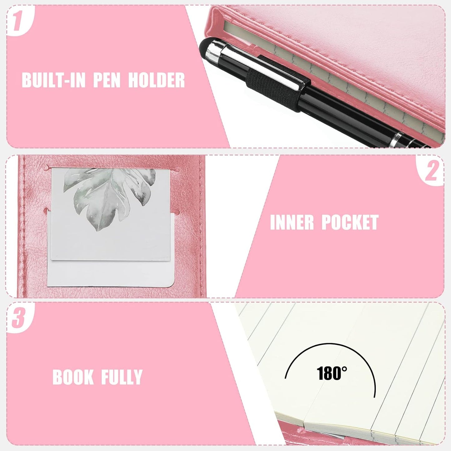 Outus 10 Pcs Mini Pocket Notepad Holder Set Included Small Leather Pocket Notebook Holder with 50 Lined Sheets, Metal Pen, 8 Pcs 3 x 5 Inch Memo Book Refills, 30 Lined Paper Per Note Pad (Black)