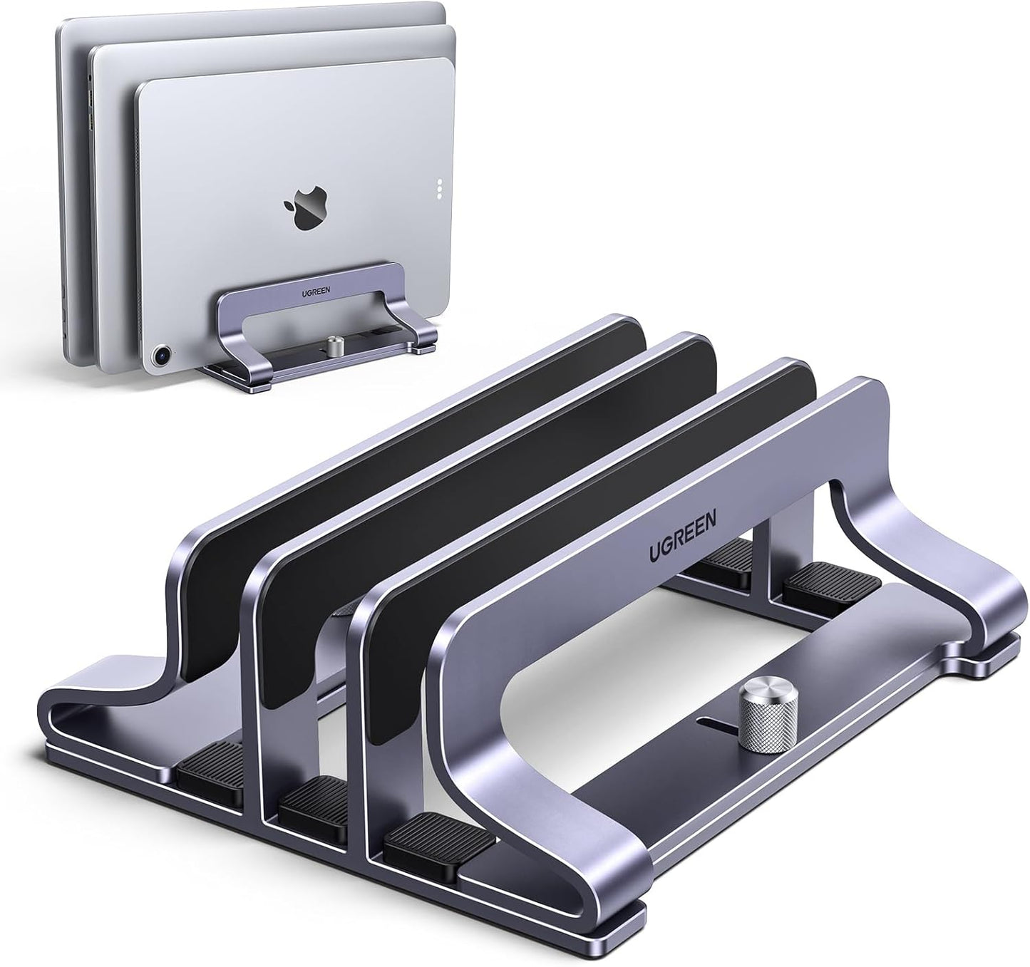 UGREEN 2-Slot Vertical Laptop Stand Holder Desk Compatible with MacBook Pro Air Laptop Stand Desktop Adjustable, Lenovo Ideapad, Surface Book, HP Notebook, Dell Chromebook Up to 17.3 Inch, Space Gray