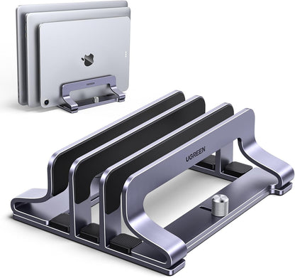 UGREEN 2-Slot Vertical Laptop Stand Holder Desk Compatible with MacBook Pro Air Laptop Stand Desktop Adjustable, Lenovo Ideapad, Surface Book, HP Notebook, Dell Chromebook Up to 17.3 Inch, Space Gray