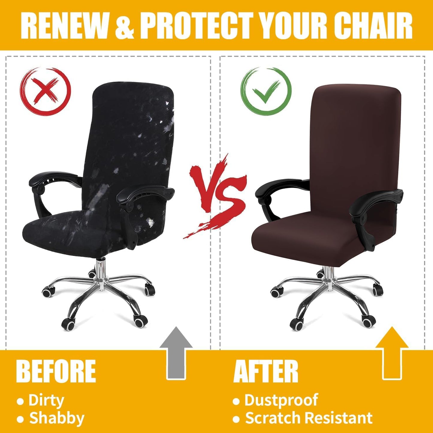 Smiry Stretch Printed Office Chair Armrest Covers, 2 Pcs Soft Fit Removable Washable Computer Desk Chair Arm Covers Protector, Black
