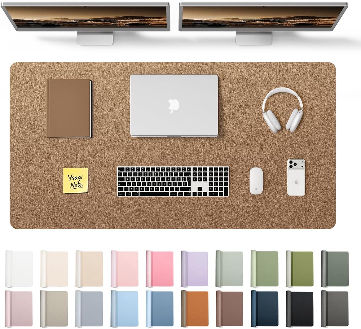 YSAGi Leather Desk Protector, Office Mat, Large Mouse Mat, Non-Slip PU Leather Blotter, Laptop Desk Mat, Waterproof Writing Pad for Office and Home (Black, 31.5" x 15.8") - Colors B