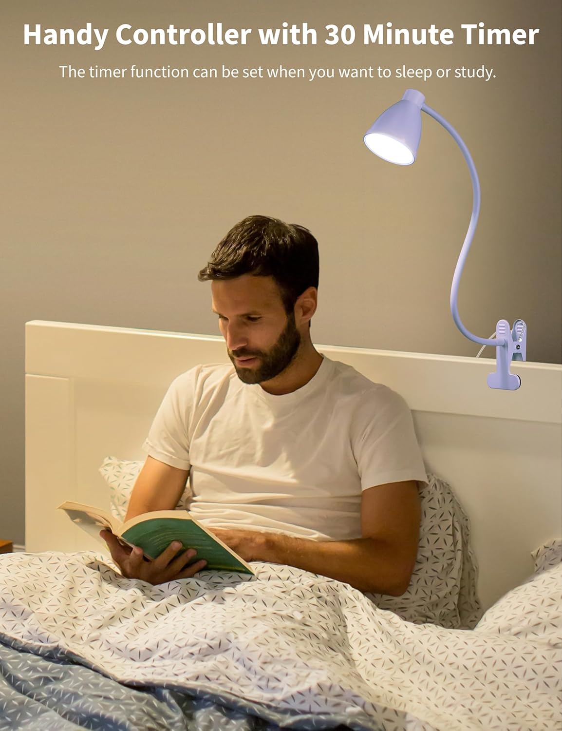 BOHON Clip on Light, 10W 38 LED Desk Lamp with Clamp, 5 Color 10 Brightness Auto Off Timer, Flexible Neck Clip Lamp, Desk Lights for Office Home Bed Bedside Reading, Bright Yellow