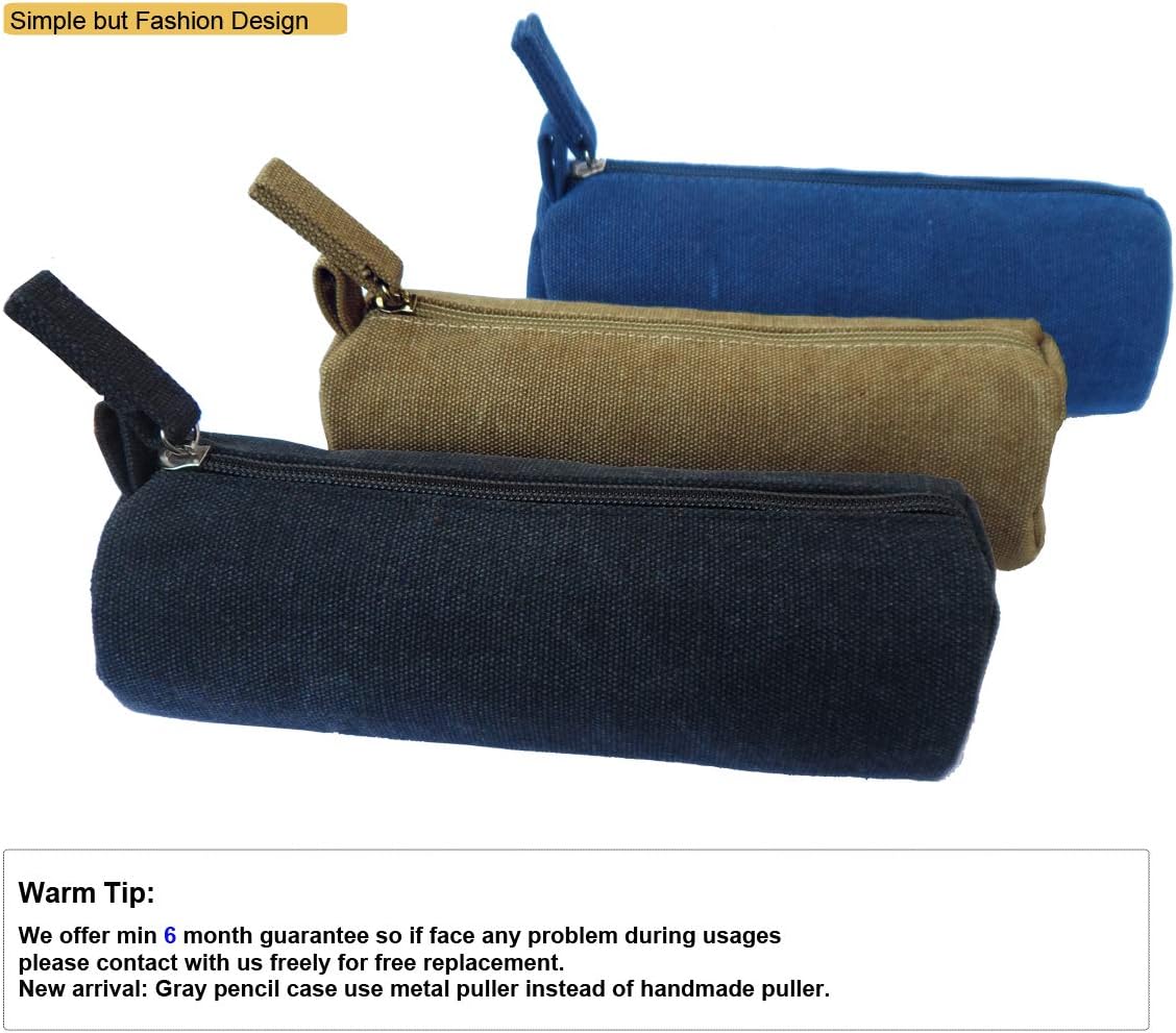 Heavy Canvas Stationery Portable Compact Simple Zipper Pencil Case and Durable Small Medicine Bag 1 Pack Khaki