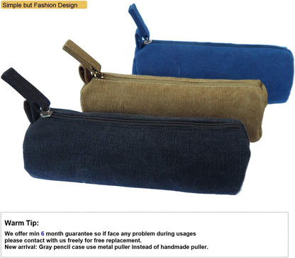 Heavy Canvas Stationery Portable Compact Simple Zipper Pencil Case and Durable Small Medicine Bag 1 Pack Khaki