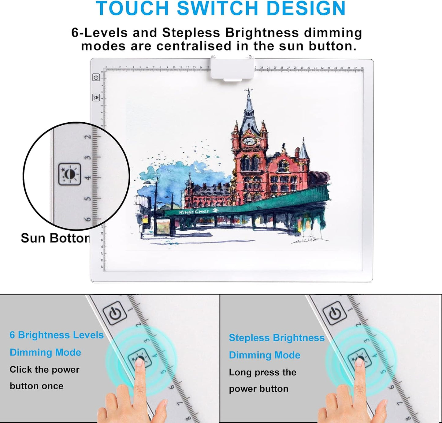 TOHETO A3 Light Pad, Rechargeable Light Board for Diamond Painting, Tracing Light Box with Stand and Clip, Light Table Lightbox for Tracing, Drawing