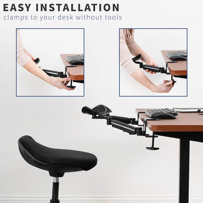 VIVO Universal Clamp-on Adjustable Armrest, Desk Cradle Rotating Elbow Cushion, Above Table Extension Platform Arm Support, Black, MOUNT-ARM01