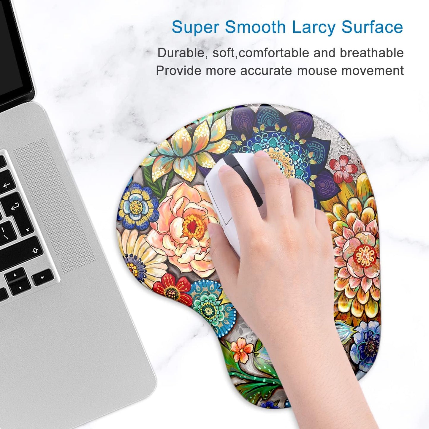 ITNRSIIET Ergonomic Mouse Pad with Gel Wrist Support Wrist Rest Smooth Surface Non-Slip PU Base Comfortable Office Supplies Pain Relief, 9.5 x 8 inches, Beach