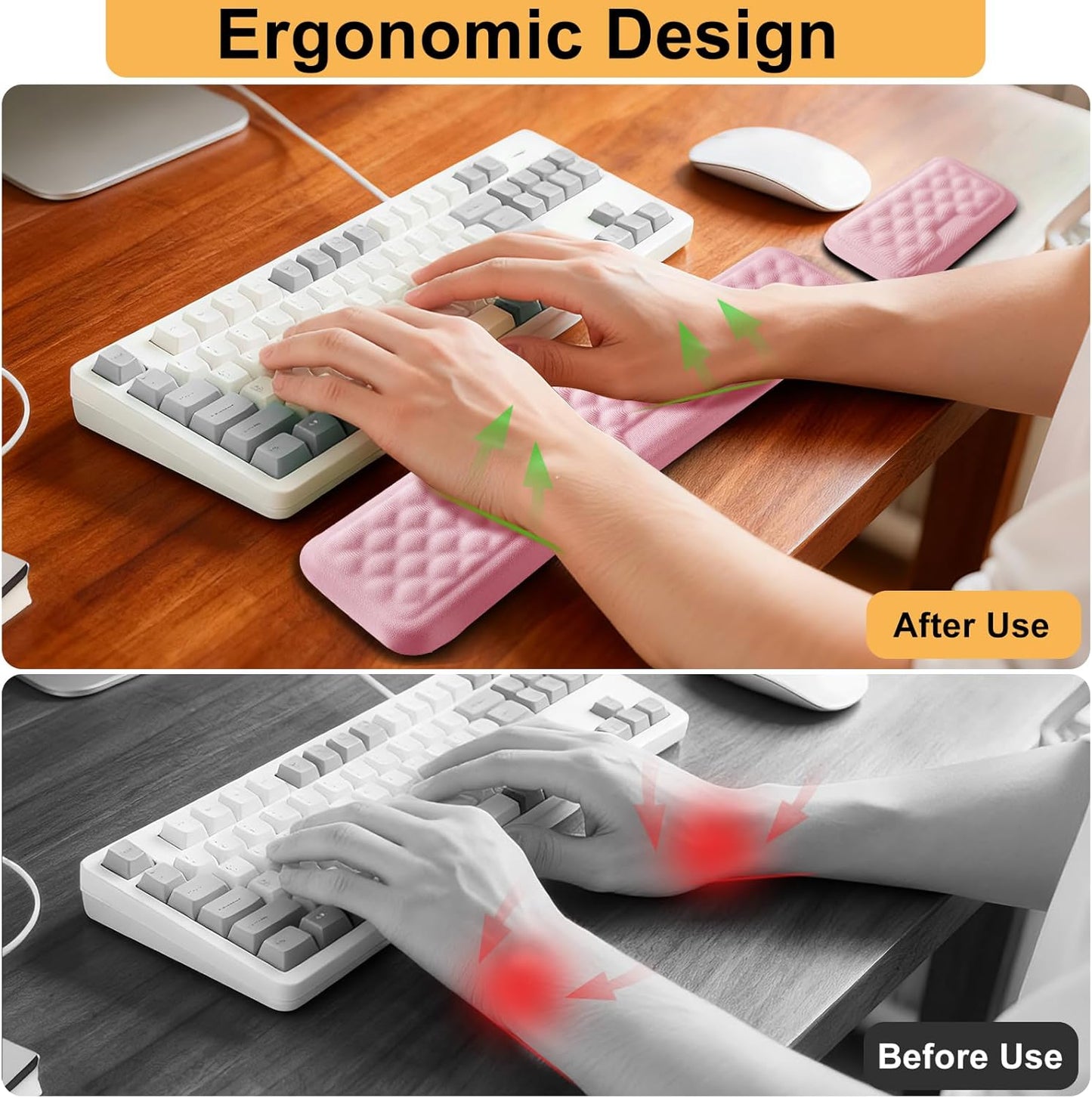 Keyboard Wrist Rest Mouse Wrist Support, Memory Foam Wrist Rest Pad for Computer Laptop, Ergonomic Wrist Cushion Support for Typing Pain Relief, Gaming Home Office, Purple
