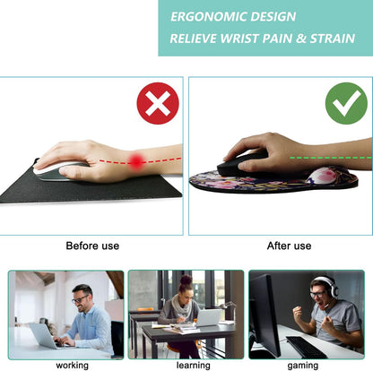 Mouse Pad with Wrist Support, Ergonomic Mouse Pad with Memory Foam Wrist Rest Cushion, Non-Slip Rubber Base Gaming Mice Pad for Home Office Computer Laptop, Flowers Grass