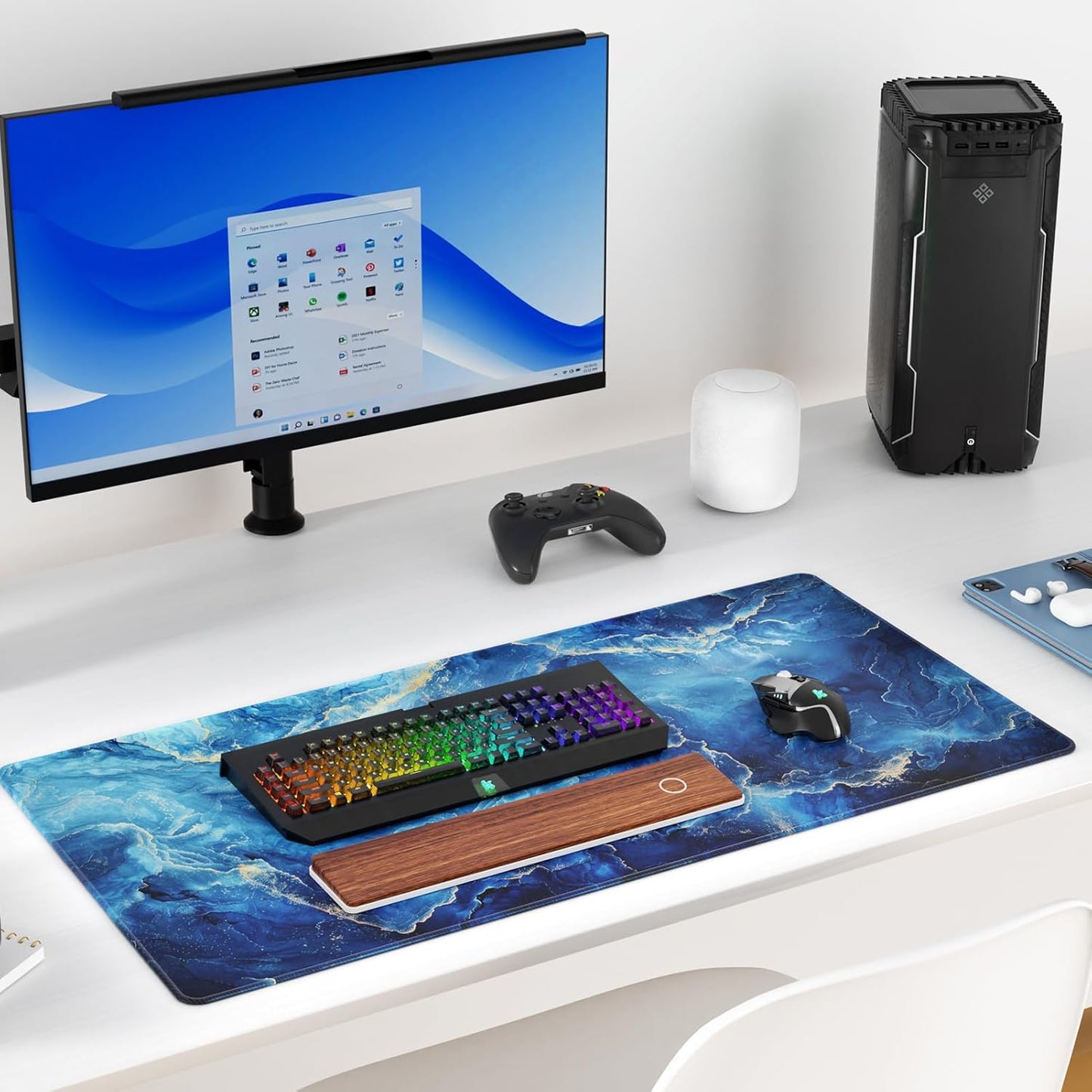 KTRIO Large Gaming Mouse Pad Desk Mat, Superior Micro-Weave Cloth for Precise Mouse Control, Non-Slip Rubber Base, Stitched Edges, Water-Resistant, for Gamer, Office & Home, 31.5" x 11.8" inches