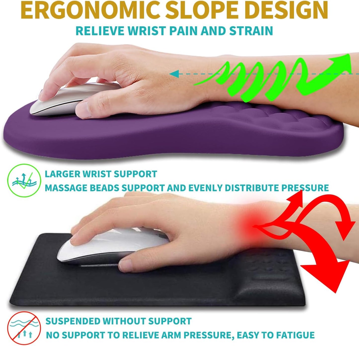 Hokafenle 2 in 1 Ergonomic Mouse Pad Wrist Support & Wrist Rest for Computer Keyboard Set, with Relieve Carpal Tunnel Pain Massage Bulge and Full Memory Gel Design (2In1 Set, Black)