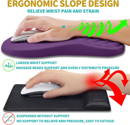 Hokafenle 2 in 1 Ergonomic Mouse Pad Wrist Support & Wrist Rest for Computer Keyboard Set, with Relieve Carpal Tunnel Pain Massage Bulge and Full Memory Gel Design (2In1 Set, Black)
