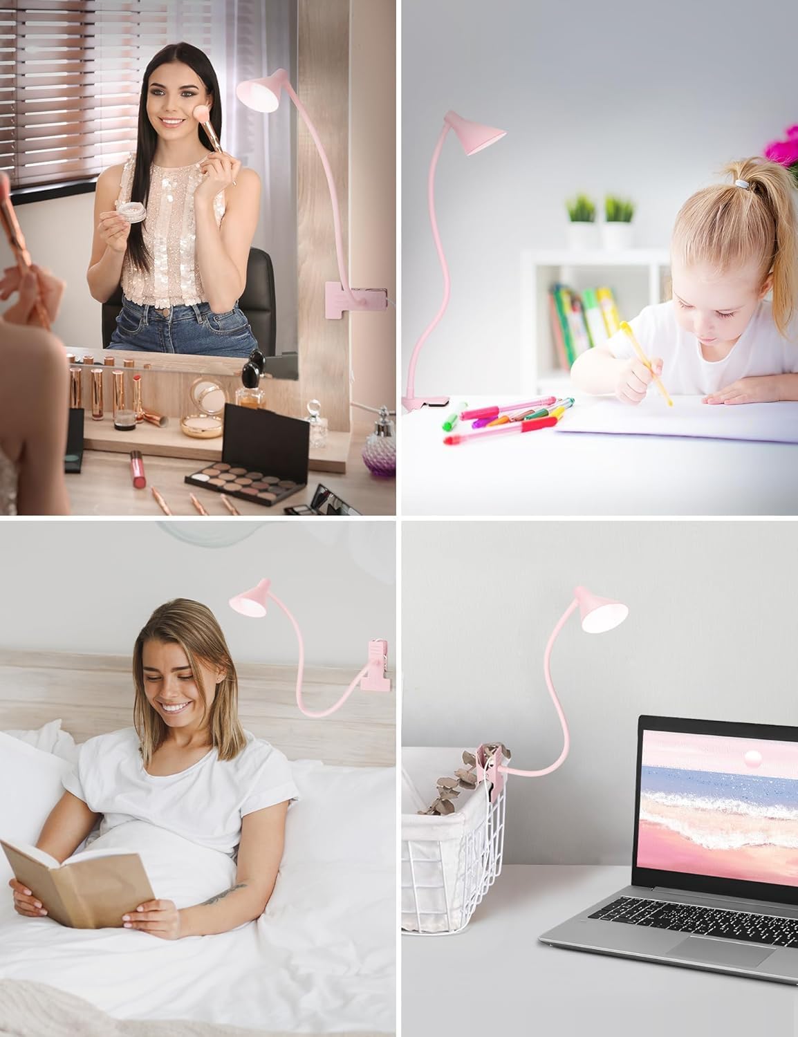 Clip on Light LED Reading Light for Books in Bed, Eye Care Dimmable Reading Lamp 3 Color & 10 Brightness Levels Flexible Clip on Lamp Reading Light for Bed Headboard Bedside Dorm Desk Table - Black