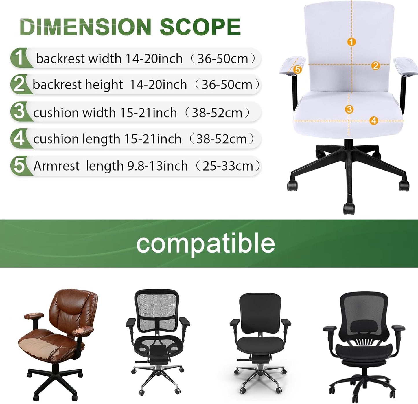 Tallew 4 Pcs Office Chair Covers Set Computer Universal Protective Stretchable Chair Seat Covers Desk Armrest Cover Pads Office Cushion Backrest for Rotating(Regular,Black)