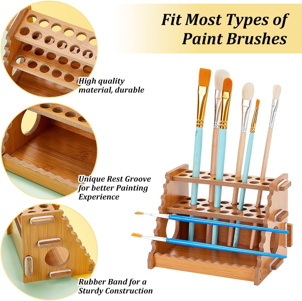 AHANDMAKER Paint Brush Holder Calligraphy Brush Holder for 40 Brushes Desk Stand Paint Brush Holder Drying Stand Paintbrushes, Makeup Cosmetic Brushes, Pencils, Pens