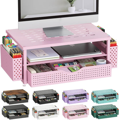 gianotter Monitor Stand Riser, Office Desk Shelf Organizer, Desk Organizer with Drawer and Pen Holder, 2-Tier Computer Stand, Office Organization (Ink)