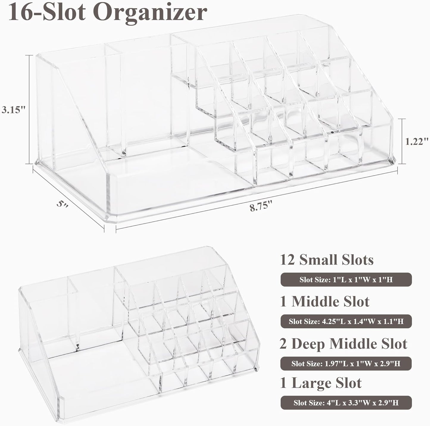 Sea Team Clear Makeup Organizer with Drawers, Acrylic Plastic Cosmetic Display Case, Jewelry Storage Box, Holder for Dresser, Bathroom, Vanity, Countertop (3 Middle Drawers)