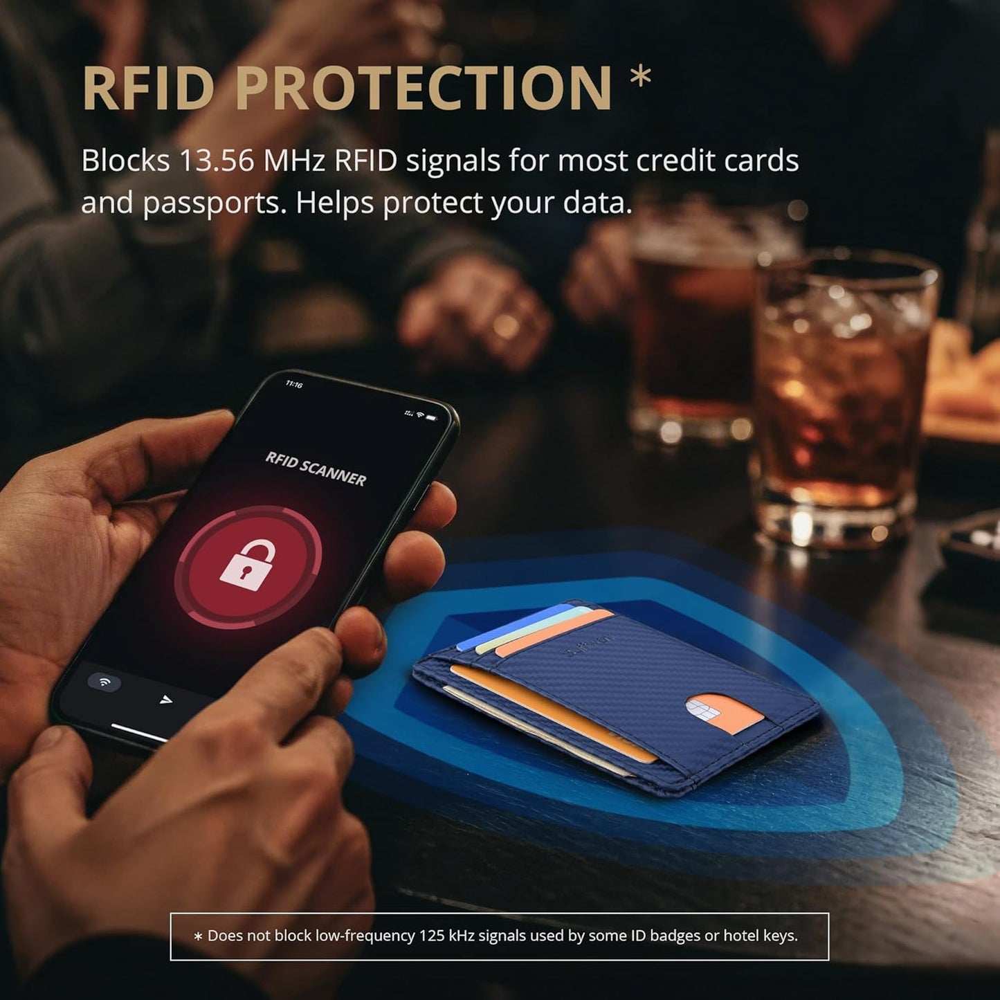 Buffway Slim Minimalist Front Pocket RFID Blocking Leather Wallets for Men and Women - Carbon Fiber Black - Colors B