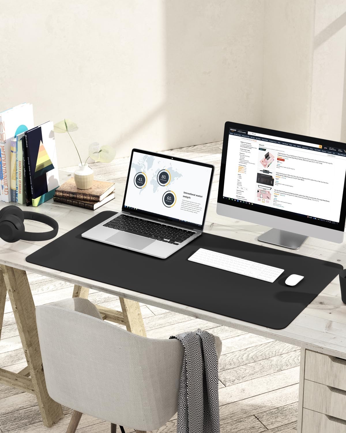 YSAGi Non-Slip Leather Desk Pad, Waterproof Laptop Computer Desk Keyboard Mat, Table Protector Blotter Mat, Large Mouse Pad for Office/Work/Home/Decor(Black, 31.5" x 15.7")