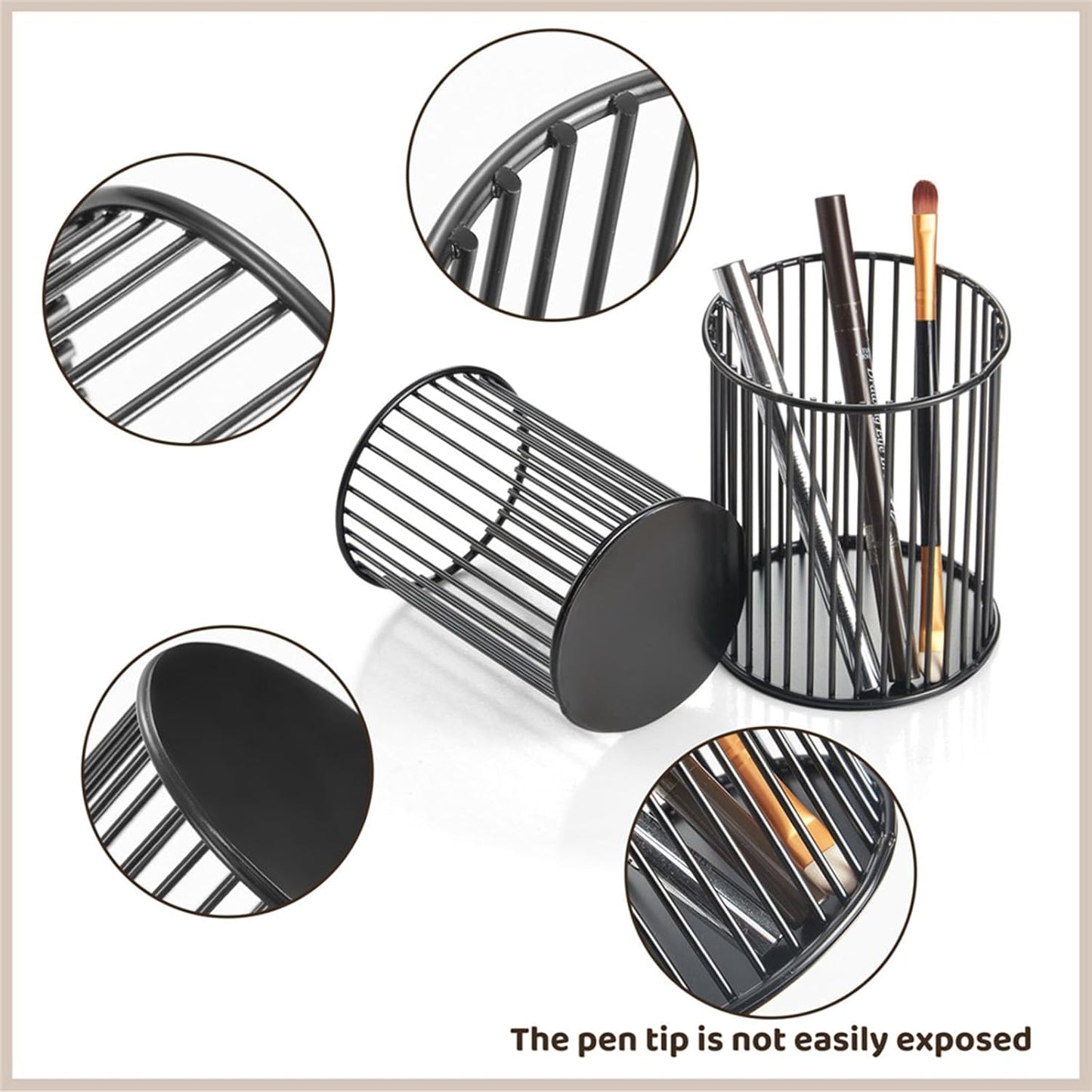 2 Sets Metal Pen Holder for Desk,Makeup Brushes Cup Holder, Pencil Holders, Pen cup, Home and Office Organizer, Black