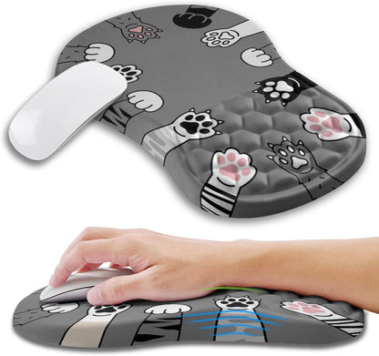Ergonomic Mouse Pad Wrist Support with Memory Foam Massage Bulge, Carpal Tunnel Pain Relief Mousepad Wrist Rest for Mouse(12x8 inch, Silver Gray Light Purple)