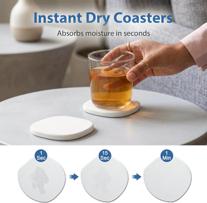 Diatomaceous Earth Coasters Set of 2 for Drinks, Moisture Water Absorbent Stone Coasters for Table Desk at Work, Water Absorbing Instant Drying Diatomite, Modern White