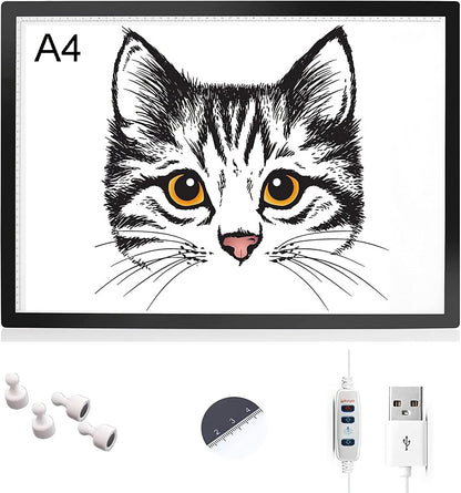 A0/A1/A2/A3/A4 Tracing Light Box, Portable Ultra-Thin Stepless Dimmable Brightness LED Light Pad, Wireless Rechargeable Led Light Board for Diamond Painting Sketching Drawing