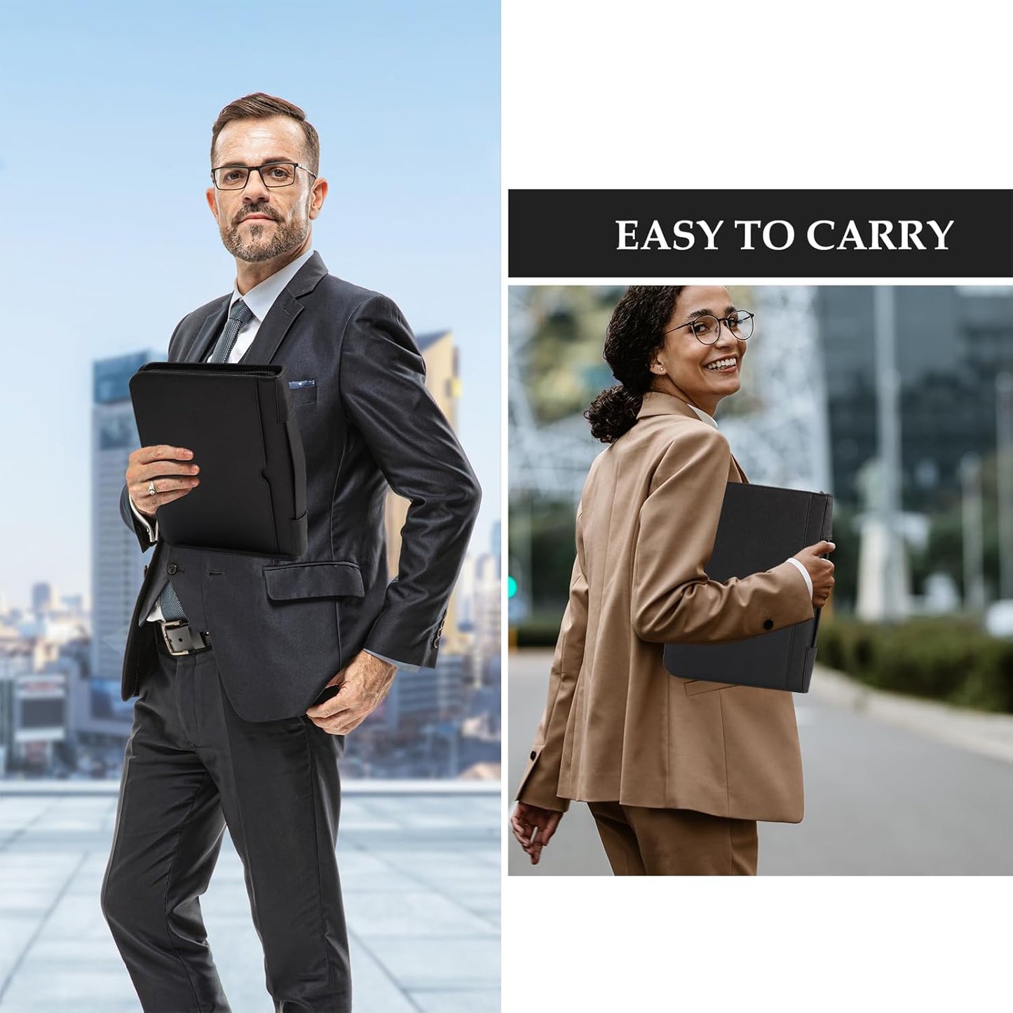 ProCase Portfolio Business Padfolio Folder with Zipper, Conference Meeting Executive File Legal Document Organizer with Pockets Letter Size A4 Writing Pad Notepad Padfolio -Black