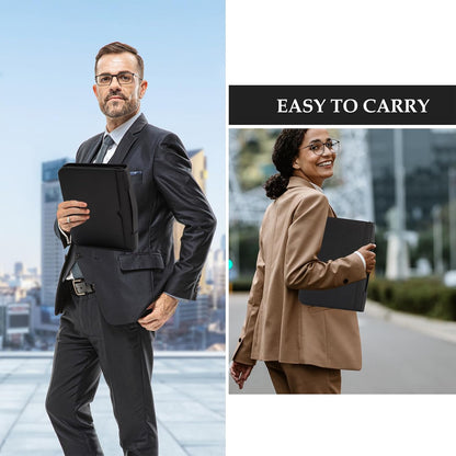 ProCase Portfolio Business Padfolio Folder with Zipper, Conference Meeting Executive File Legal Document Organizer with Pockets Letter Size A4 Writing Pad Notepad Padfolio -Black
