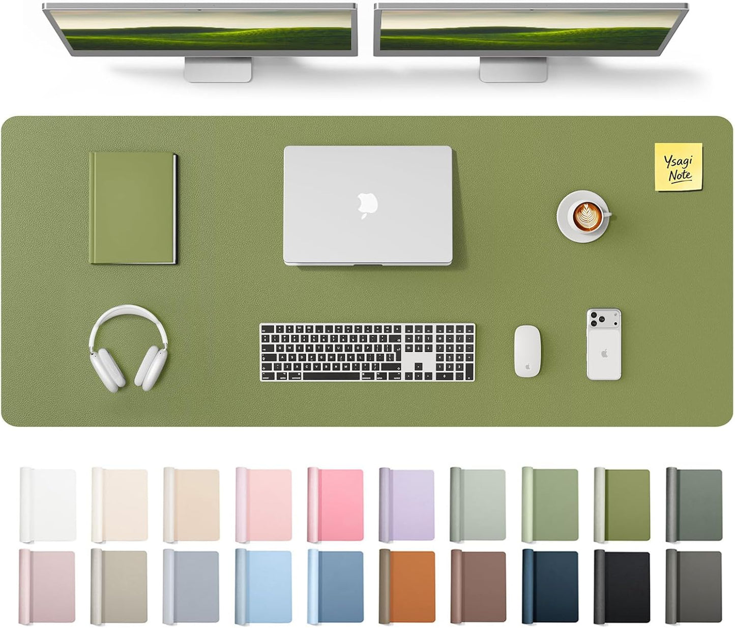 YSAGi Leather Desk Pad Protector, Office Desk Mat, Large Mouse Pad, Non-Slip PU Leather Desk Blotter, Waterproof Laptop Desk Writing Pad for Office and Home (23.6" x 13.8", Eggshell) - Colors B